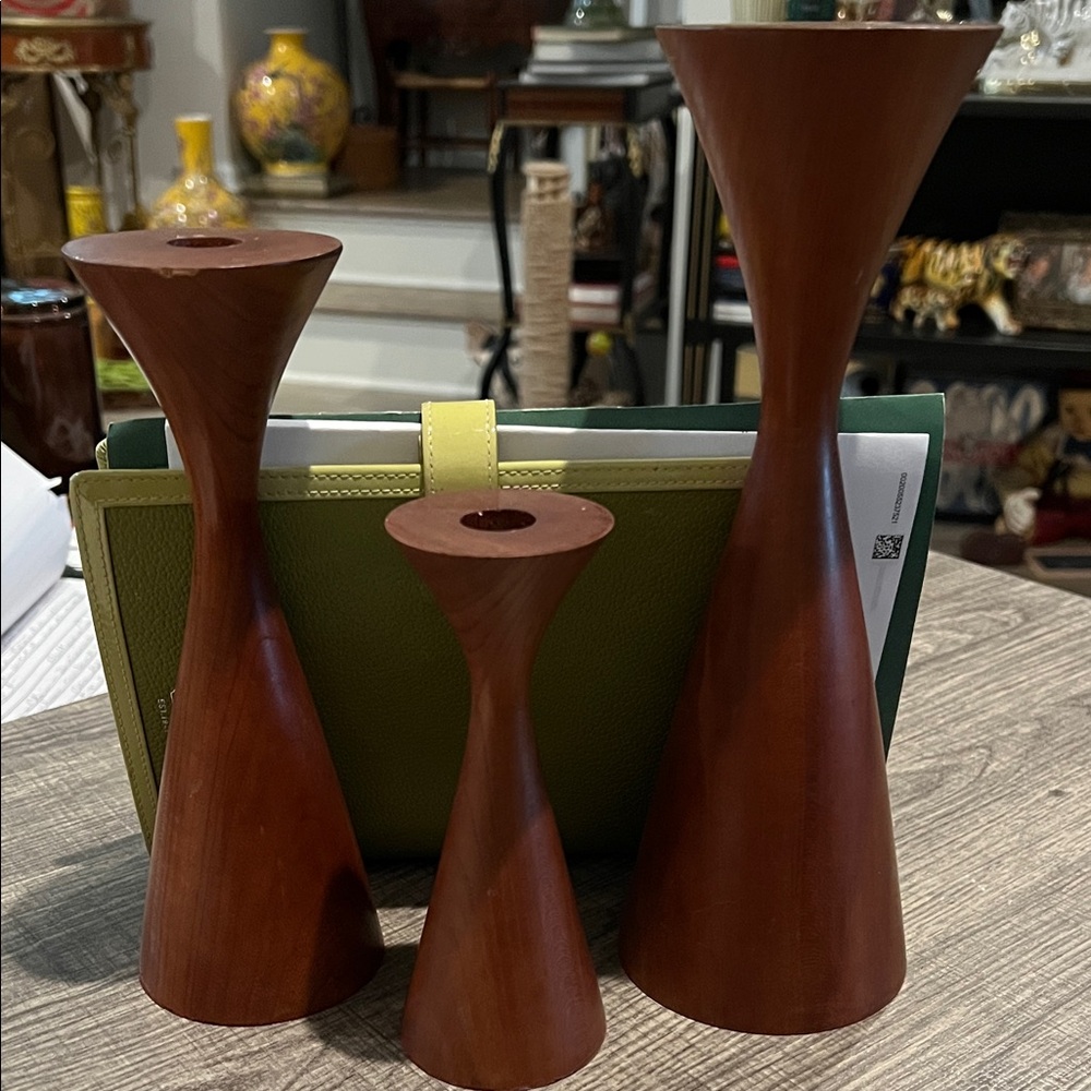 Rustic Brown Wooden Candle Holder Trio